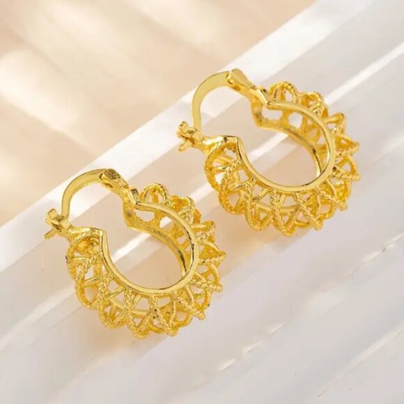 14K Gold Womens Chunky Etched Braided Hoop Earrings Ladies 14 K Silver Jewelry
